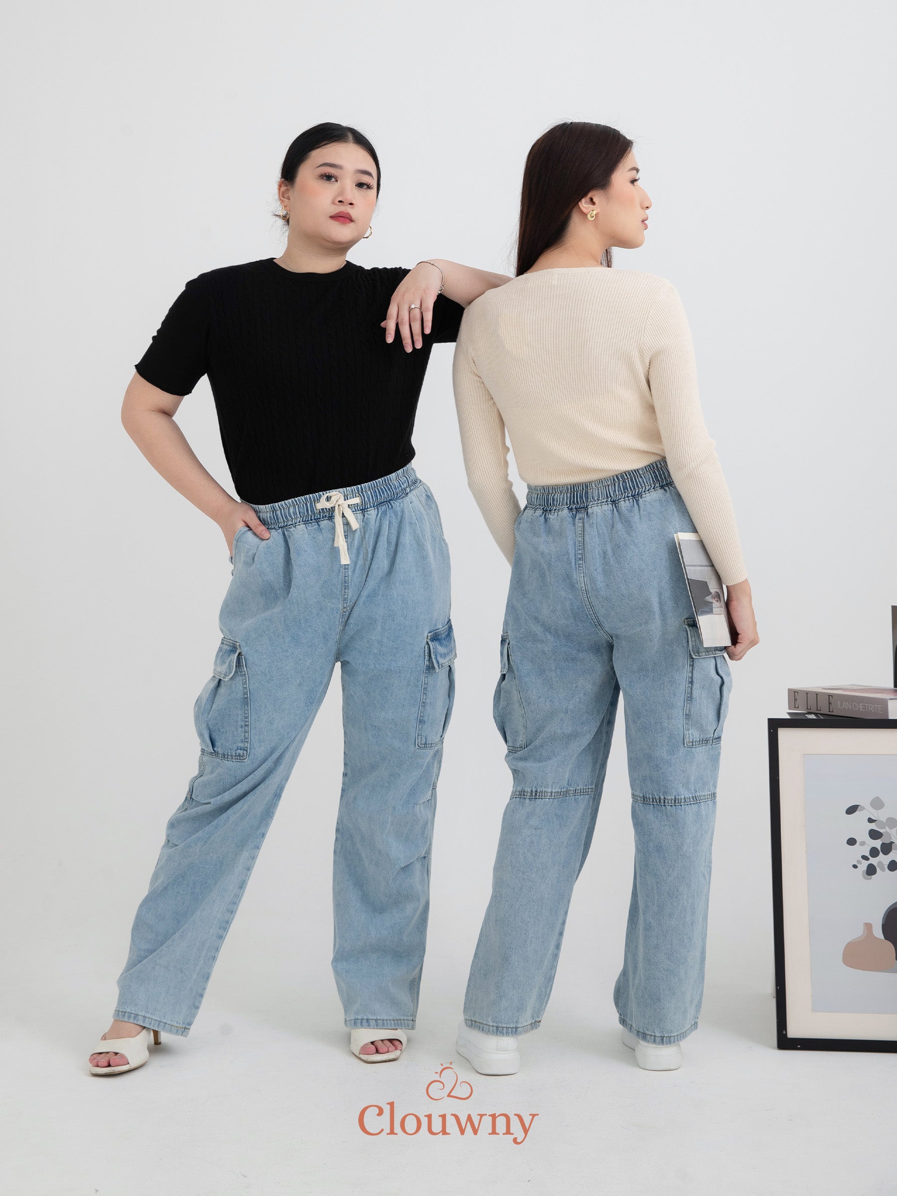 Joy Cargo Denim Pants - Light Blue